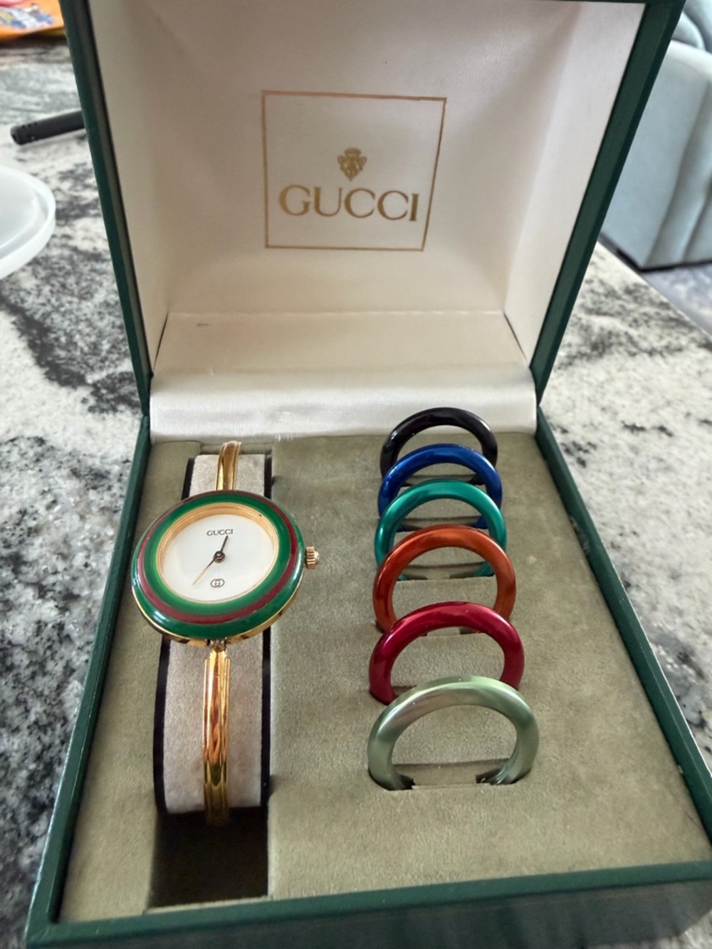 Gucci Women's Gold Bracelet Watch with Interchangeable Colored Bezels